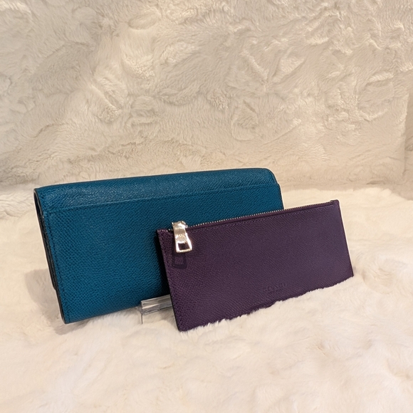 Coach Legacy Turnlock Teal & Purple Leather Wallet Silver Hardware EUC - Picture 7 of 15